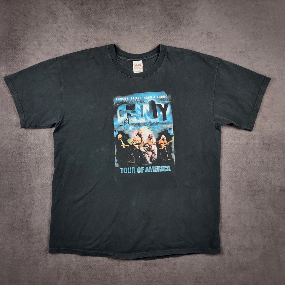 Vintage Crosby Stills Nash Young Shirt Mens XL Black 2002 Tour of America Band T